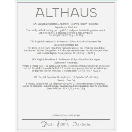 Чай пакетированный Althaus English Breakfast St. Andrews черный , 15x2.75г