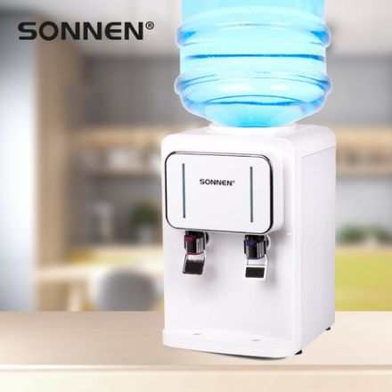 Кулер для воды SONNEN TSE-02W, настольный, НАГРЕВ/ОХЛАЖДЕНИЕ ЭЛЕКТРОННОЕ, 2 крана, белый, 456173