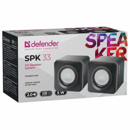 Колонки компьютерные DEFENDER SPK-33, 2.0, 5 Вт, 3,5 мм джек, пластик, черные, 65633 Колонки компьютерные DEFENDER SPK-33, 2.0, 5 Вт, 3,5 мм джек, пластик, черные, 65633