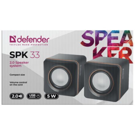 Колонки компьютерные DEFENDER SPK-33, 2.0, 5 Вт, 3,5 мм джек, пластик, черные, 65633 Колонки компьютерные DEFENDER SPK-33, 2.0, 5 Вт, 3,5 мм джек, пластик, черные, 65633