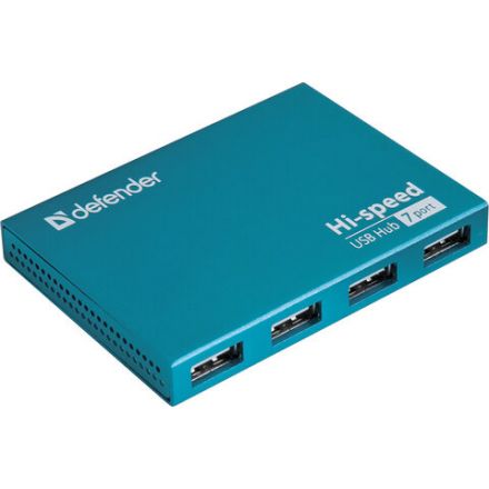 Хаб USB 2.0, 7 портов, порт для питания, синий, DEFENDER SEPTIMA SLIM, 83505 Хаб USB 2.0, 7 портов, порт для питания, синий, DEFENDER SEPTIMA SLIM, 83505