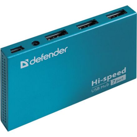 Хаб USB 2.0, 7 портов, порт для питания, синий, DEFENDER SEPTIMA SLIM, 83505 Хаб USB 2.0, 7 портов, порт для питания, синий, DEFENDER SEPTIMA SLIM, 83505