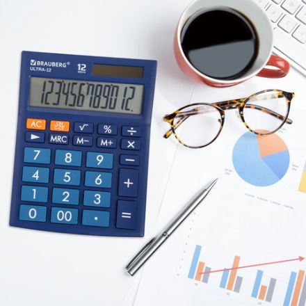 Калькулятор настольный BRAUBERG ULTRA-12-BU (192x143 мм), 12 разрядов, двойное питание, СИНИЙ, 250492 Калькулятор настольный BRAUBERG ULTRA-12-BU (192x143 мм), 12 разрядов, двойное питание, СИНИЙ, 250492