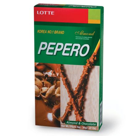 Печенье-соломка LOTTE "Pepero Almond", в шоколадной глазури с миндалем, в картонной упаковке, 36 г, Корея, 62004MO Печенье-соломка LOTTE "Pepero Almond", в шоколадной глазури с миндалем, в картонной упаковке, 36 г, Корея, 62004MO