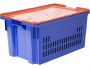 Ящик п/э 600х400х300 дно сплошное, стенки перфорированные, Safe PRO цв. синий с оранжевой крышкой