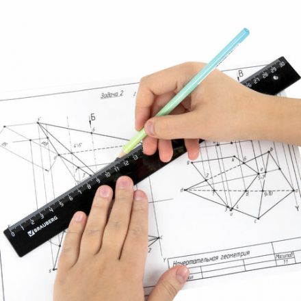 Линейка пластик 30 см, BRAUBERG, черная, 210612 Линейка пластик 30 см, BRAUBERG, черная, 210612