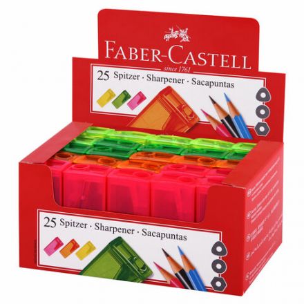 Точилка FABER-CASTELL, с контейнером, прямоугольная, пластиковая, детали флуоресцентные, ассорти, 581525 Точилка FABER-CASTELL, с контейнером, прямоугольная, пластиковая, детали флуоресцентные, ассорти, 581525