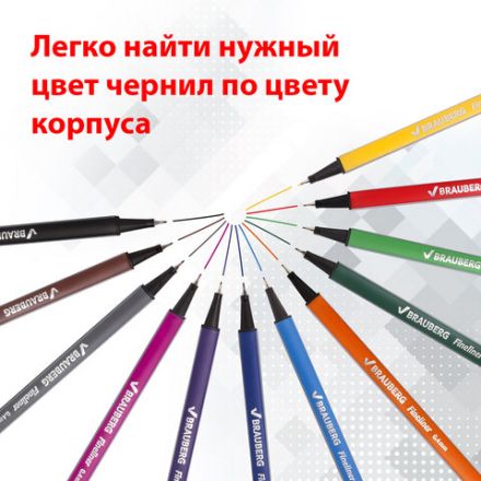 Набор капиллярных ручек (линеров) BRAUBERG 12 шт., АССОРТИ, "Aero", трехгранные, металлический наконечник, линия письма 0,4 мм, 141525