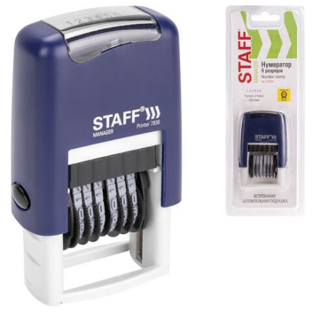 Нумератор 6-разрядный STAFF, оттиск 22х4 мм, "Printer 7836", 237434 Нумератор 6-разрядный STAFF, оттиск 22х4 мм, "Printer 7836", 237434