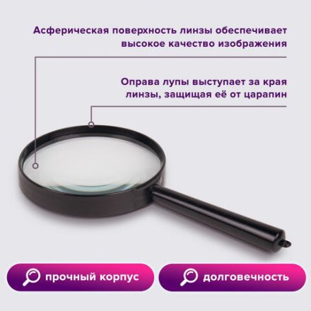 Лупа просмотровая BRAUBERG, диаметр 90 мм, увеличение 3, 451801 Лупа просмотровая BRAUBERG, диаметр 90 мм, увеличение 3, 451801