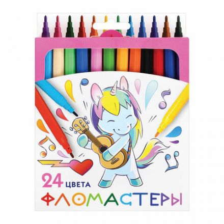 Фломастеры ПИФАГОР "ЕДИНОРОГ", 24 цвета, вентилируемый колпачок, 152450 Фломастеры ПИФАГОР "ЕДИНОРОГ", 24 цвета, вентилируемый колпачок, 152450