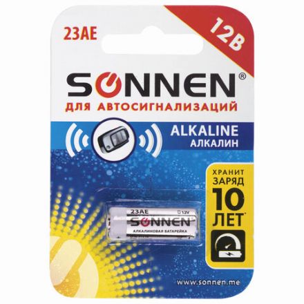 Батарейка SONNEN Alkaline, 23А (MN21), алкалиновая, для сигнализаций, 1 шт., в блистере, 451977 Батарейка SONNEN Alkaline, 23А (MN21), алкалиновая, для сигнализаций, 1 шт., в блистере, 451977