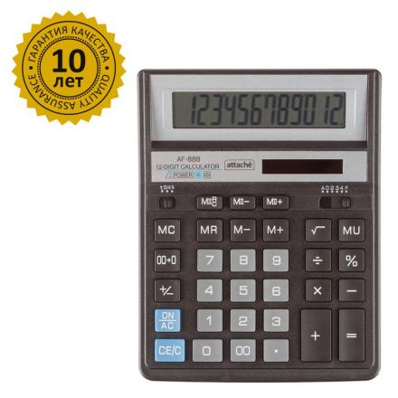 Калькулятор настольный ПОЛНОРАЗМЕРНЫЙ AttacheAF-888,12р,дв.пит204x158мм,ч/с