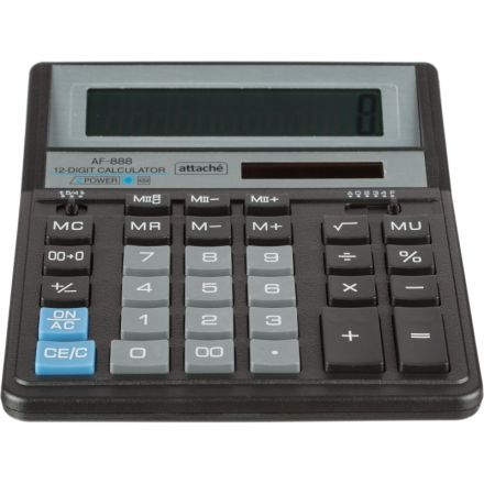 Калькулятор настольный ПОЛНОРАЗМЕРНЫЙ AttacheAF-888,12р,дв.пит204x158мм,ч/с