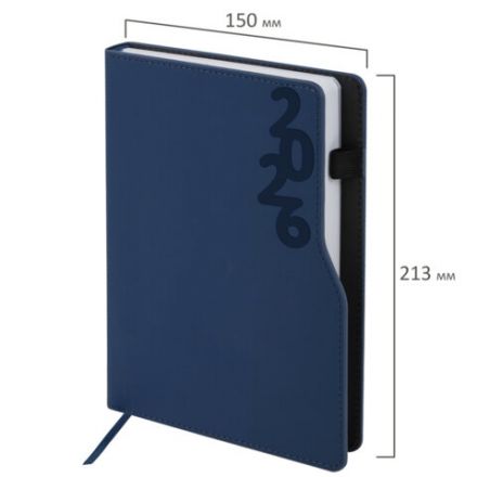 Ежедневник датированный 2026, А5, 150x213 мм, BRAUBERG "Up", под кожу, софт-тач, держатель для ручки, синий, 117118 Ежедневник датированный 2026, А5, 150x213 мм, BRAUBERG "Up", под кожу, софт-тач, держатель для ручки, синий, 117118