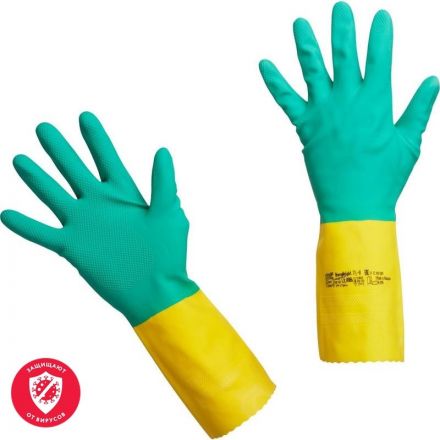 Перчатки латексные Vileda Professional Усиленные с неопреном повышенная прочность зеленые/желтые (размер 9.5-10, XL, артикул производителя 120270)