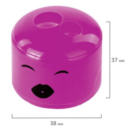 Точилка ПИФАГОР "Смайлики", 2 отверстия для чернографитных карандашей (в том числе утолщенных), с контейнером, пластиковая, ассорти, 228444