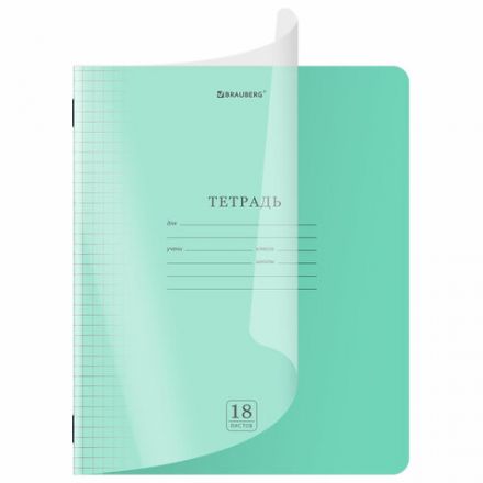 Тетрадь пластиковая обложка (прозрачная) 18 листов, клетка, BRAUBERG "Smart Cover", ЗЕЛЕНАЯ, 405028 Тетрадь пластиковая обложка (прозрачная) 18 листов, клетка, BRAUBERG "Smart Cover", ЗЕЛЕНАЯ, 405028