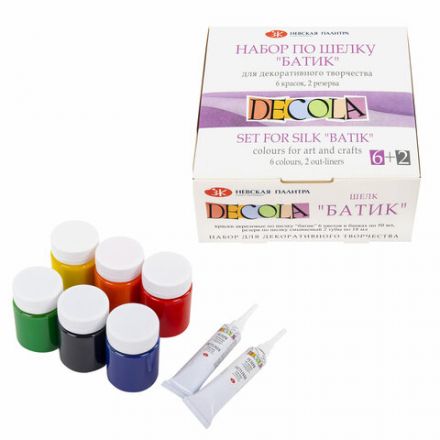 Краски по ткани акриловые "Декола" "Батик по шелку", НАБОР 6 цветов по 50 мл + резерв 2 тубы по 18 мл, Невская Палитра, 4441448
