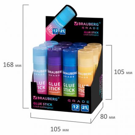 Клей-карандаш в градиентном корпусе BRAUBERG "Grade", 21 г, PVP-основа, ассорти, 271247 Клей-карандаш в градиентном корпусе BRAUBERG "Grade", 21 г, PVP-основа, ассорти, 271247