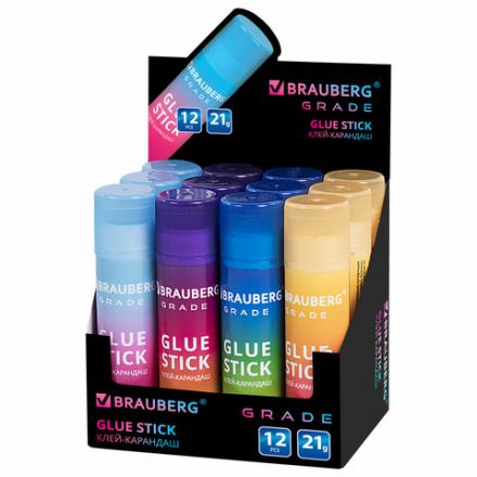 Клей-карандаш в градиентном корпусе BRAUBERG "Grade", 21 г, PVP-основа, ассорти, 271247 Клей-карандаш в градиентном корпусе BRAUBERG "Grade", 21 г, PVP-основа, ассорти, 271247