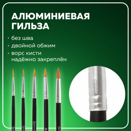 Кисти BRAUBERG, набор 5 шт. (синтетика, круглые № 1, 2, 3, 4, 5), блистер, 200218 Кисти BRAUBERG, набор 5 шт. (синтетика, круглые № 1, 2, 3, 4, 5), блистер, 200218