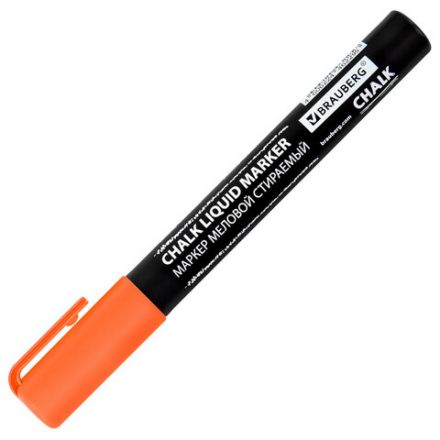 Маркер меловой CHALK LIQUID MARKER, ОРАНЖЕВЫЙ, 3 мм, стираемый, BRAUBERG "CHALK", 152591 Маркер меловой CHALK LIQUID MARKER, ОРАНЖЕВЫЙ, 3 мм, стираемый, BRAUBERG "CHALK", 152591