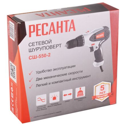 Дрель-шуруповерт безударная СЕТЕВАЯ, 550 Вт, 1500 об/мин, РЕСАНТА СШ-550-2 75/16/1 Дрель-шуруповерт безударная СЕТЕВАЯ, 550 Вт, 1500 об/мин, РЕСАНТА СШ-550-2 75/16/1