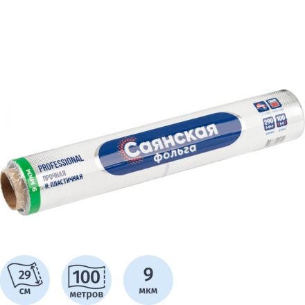 Фольга пищевая алюм 29смх100м 9мкм Саянская Professional С100П-290х12 Фольга пищевая алюм 29смх100м 9мкм Саянская Professional С100П-290х12