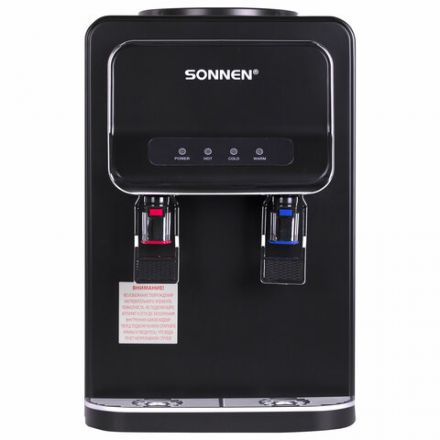 Кулер для воды SONNEN TSE-02WB, настольный, НАГРЕВ/ОХЛАЖДЕНИЕ ЭЛЕКТРОННОЕ, 2 крана, черный, 456174