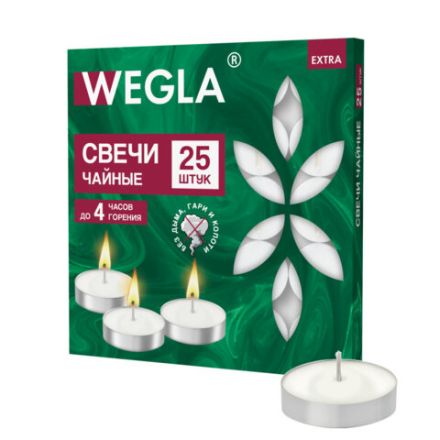 Свечи чайные литые в гильзе WEGLA (ВЕГЛА) EXTRA, до 4 часов горения, вес 10 грамм, КОМПЛЕКТ 25 штук, 702570 Свечи чайные литые в гильзе WEGLA (ВЕГЛА) EXTRA, до 4 часов горения, вес 10 грамм, КОМПЛЕКТ 25 штук, 702570