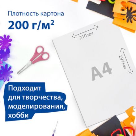 Картон белый А4 немелованный, 10 листов, в папке, BRAUBERG, 200х290 мм, "Домики", 113564 Картон белый А4 немелованный, 10 листов, в папке, BRAUBERG, 200х290 мм, "Домики", 113564
