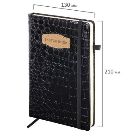 Скетчбук, слоновая кость 140 г/м2, 130х210 мм, 80 л., КОЖЗАМ, резинка, BRAUBERG ART CLASSIC, CROCO, черный, 116470 Скетчбук, слоновая кость 140 г/м2, 130х210 мм, 80 л., КОЖЗАМ, резинка, BRAUBERG ART CLASSIC, CROCO, черный, 116470