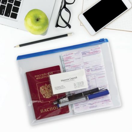 Папка-конверт на молнии МАЛОГО ФОРМАТА (240х175 мм), А5, молния ассорти, 0,15 мм, BRAUBERG "Smart", 221857