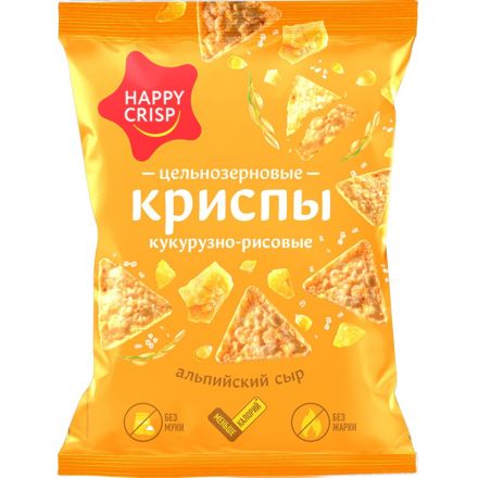 Криспы кукурузно-рисовые HAPPY CRISP цельнозернов альпийск сыр, 50гx18шт/уп