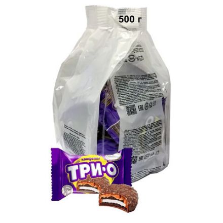 Конфеты шоколадные АККОНД "Трио" с печеньем, карамелью и вкусом пломбира, 500 г, 102181205360001