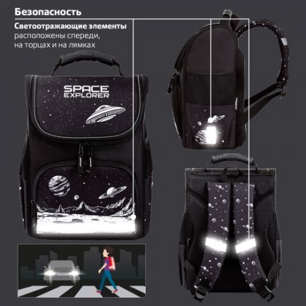 Ранец ПИФАГОР BASIC, 1 отделение, 3 кармана, эргономичная спинка, "Space invader", 35х28х18 см, 273140