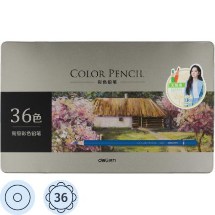 Карандаши цветные Deli липа 36 цв/наб мет.кор. 6566