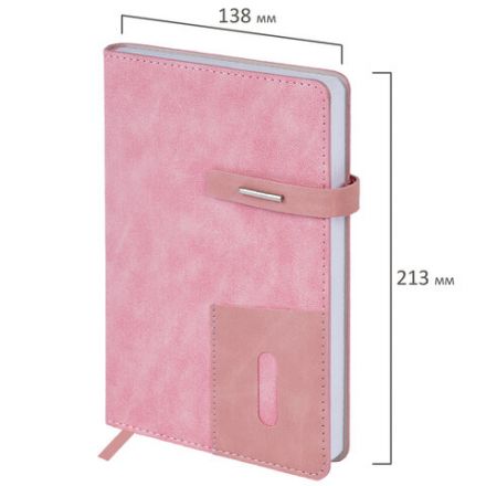 Ежедневник недатированный А5 138х213 мм BRAUBERG "Cowboy", под кожу, застежка 160 л., розовый, 116199