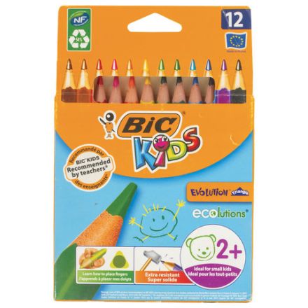 Карандаши цветные утолщенные BIC "Kids Evolution Triangle", 12 цветов, трехгранные, грифель 4 мм, 8297356, 82973511 Карандаши цветные утолщенные BIC "Kids Evolution Triangle", 12 цветов, трехгранные, грифель 4 мм, 8297356, 82973511