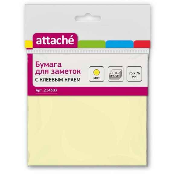 Стикеры Attache 76x76 мм пастельные желтые (1 блок, 100 листов)