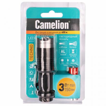 Фонарь CAMELION XP-E, ЯРКИЙ, ZOOM, 3 режима, питание 1хAA, LED5135 Фонарь CAMELION XP-E, ЯРКИЙ, ZOOM, 3 режима, питание 1хAA, LED5135