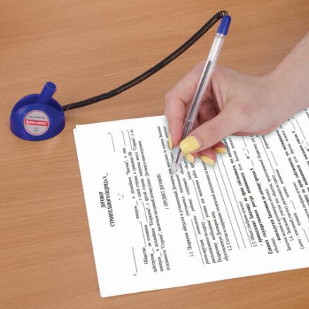 Ручка шариковая настольная BRAUBERG "Counter Pen", СИНЯЯ, пружинка, корпус синий, 0,5 мм, 143259