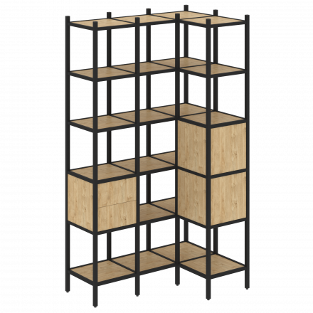 Loft Угловой внутренний стеллаж наборный VR.L-35 Тиквуд светлый/Чёрный металл 1278*862*2280