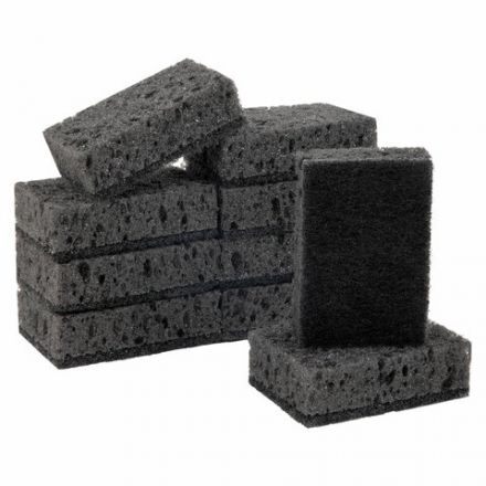 Губки для посуды 9,8х6,6х3 см, КОМПЛЕКТ 10 шт., SQUARE BLACK, КРУПНОПОРИСТЫЙ поролон с абразивным слоем, LAIMA, 608648