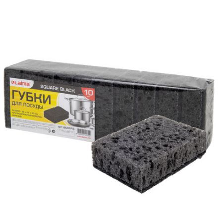 Губки для посуды 9,8х6,6х3 см, КОМПЛЕКТ 10 шт., SQUARE BLACK, КРУПНОПОРИСТЫЙ поролон с абразивным слоем, LAIMA, 608648 Губки для посуды 9,8х6,6х3 см, КОМПЛЕКТ 10 шт., SQUARE BLACK, КРУПНОПОРИСТЫЙ поролон с абразивным слоем, LAIMA, 608648