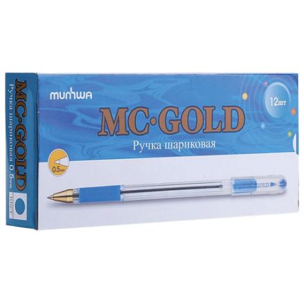 Ручка шариковая масляная с грипом MUNHWA "MC Gold", СИНЯЯ, корпус прозрачный, узел 0,5 мм, линия письма 0,3 мм, BMC-02 Ручка шариковая масляная с грипом MUNHWA "MC Gold", СИНЯЯ, корпус прозрачный, узел 0,5 мм, линия письма 0,3 мм, BMC-02