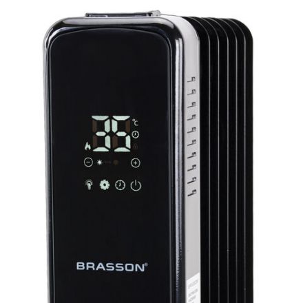 Обогреватель масляный BRASSON (БРАССОН) BOR-7 TOUCH, 7 секций, 1500 Вт, 3 режима, сенсор, пульт ДУ, черный, 457777