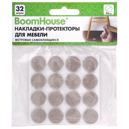 Накладки-протекторы для мебели ФЕТРОВЫЕ самоклеящиеся, d=25 мм, бежевые, КОМПЛЕКТ 32 шт., BOOMHOUSE (БУМХАУС), 701820