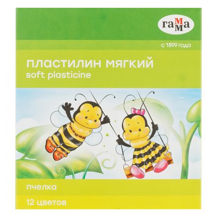 Пластилин восковой мягкий Гамма "Пчелка", 12 цветов, 180г, со стеком, картон. упаковка